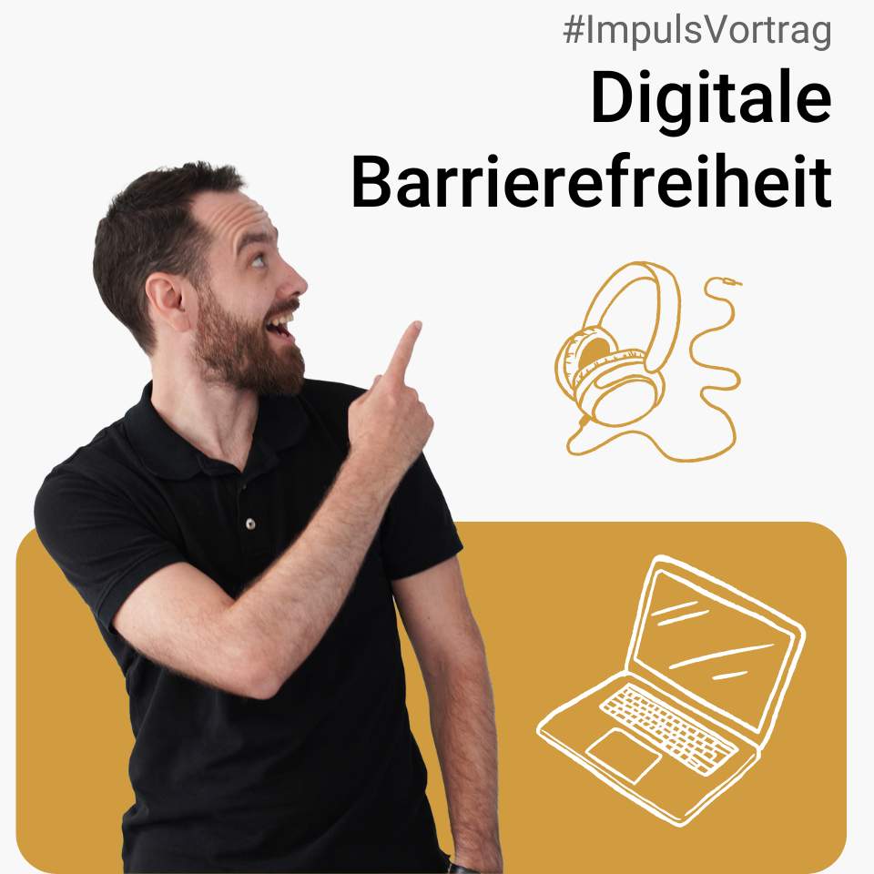 Kevin Taron zeigt auf #ImpulsVortrag zum Thema digitale Barrierefreiheit